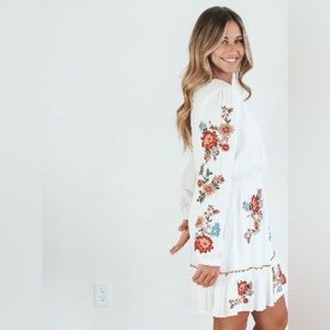 White long sleeve embroidered flower dress
